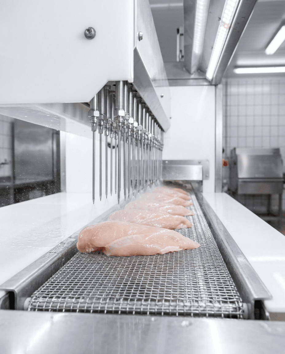 Inyección de salmuera en pechugas de pollo